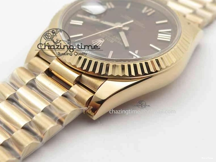 MiroTime 0318 Sophisticated Day-Date 40mm 228239 RG Noob 1:1 Best Edition Brown Roman Dial On RG President Bracelet A 3707